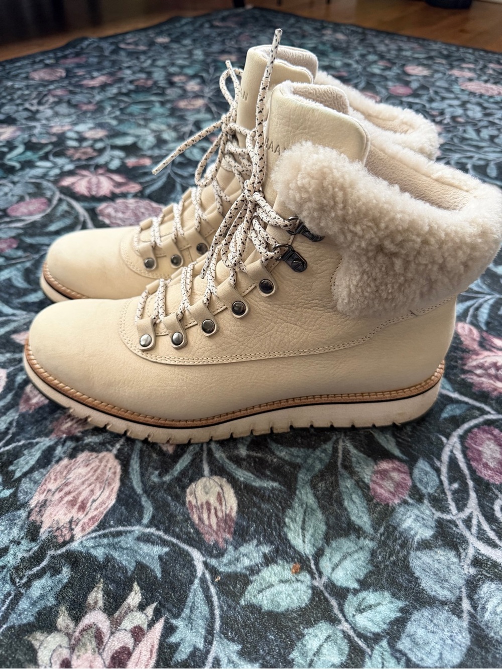 Cole Haan Cream Shearling-Trim Lace-Up Hiking Boot